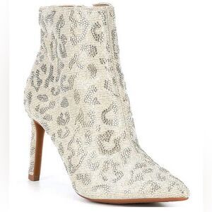 GIANNI BINI ANNINA TWO LEOPARD PRINT RHINESTONE EMBELLISHED BOOTIES SIZE 6